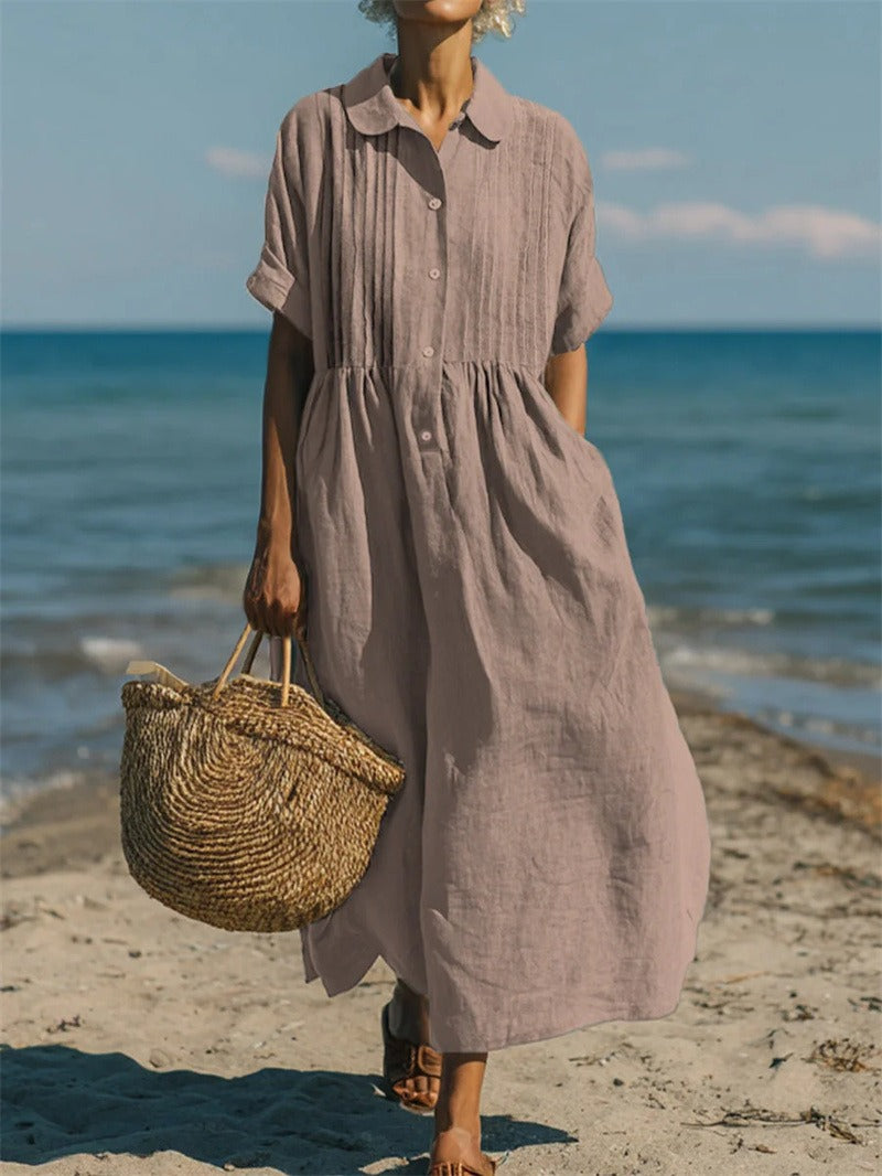 Arianne | Elegante Vloeiende Katoenen Chemise Jurk