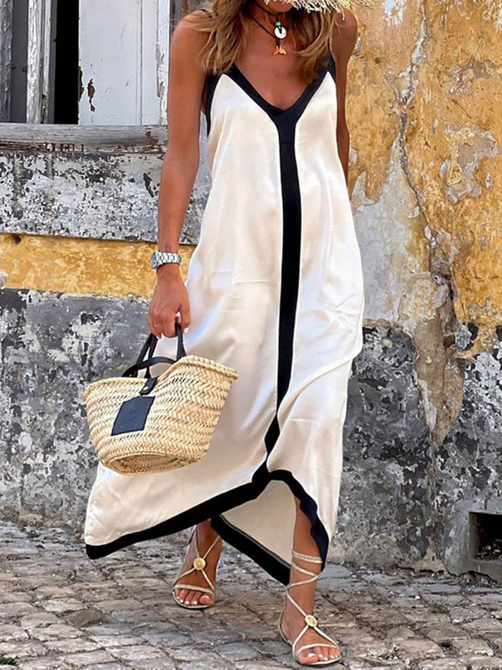 Nancy | Eilandstijl Lavechic Kleurblok Midi Jurk Look