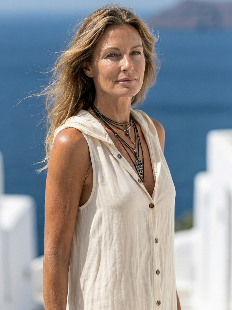 Marune | Mouwloze Maxi-jurk met Knopen en Capuchon