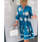 Romy - Bloemenjurk Met 3/4 Mouwen En Elegante Details