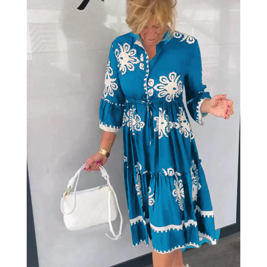Romy - Bloemenjurk Met 3/4 Mouwen En Elegante Details