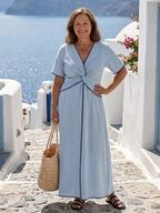 Eirene | V-hals Korte Mouw Twist Voorkant Midi Jurk