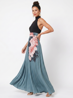Olympas | Halter Taille Bloemige Rok Maxi Jurk
