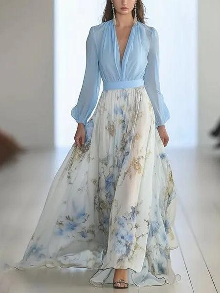 Madeleine | Adembenemende Bloemenprint V-Hals Maxi Jurk