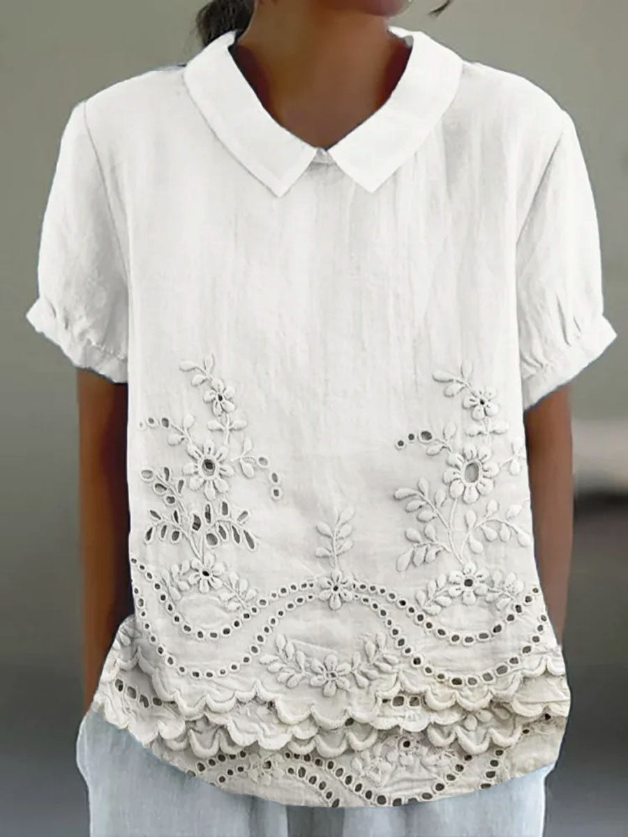Lily | Bloemige Geborduurde Shirt
