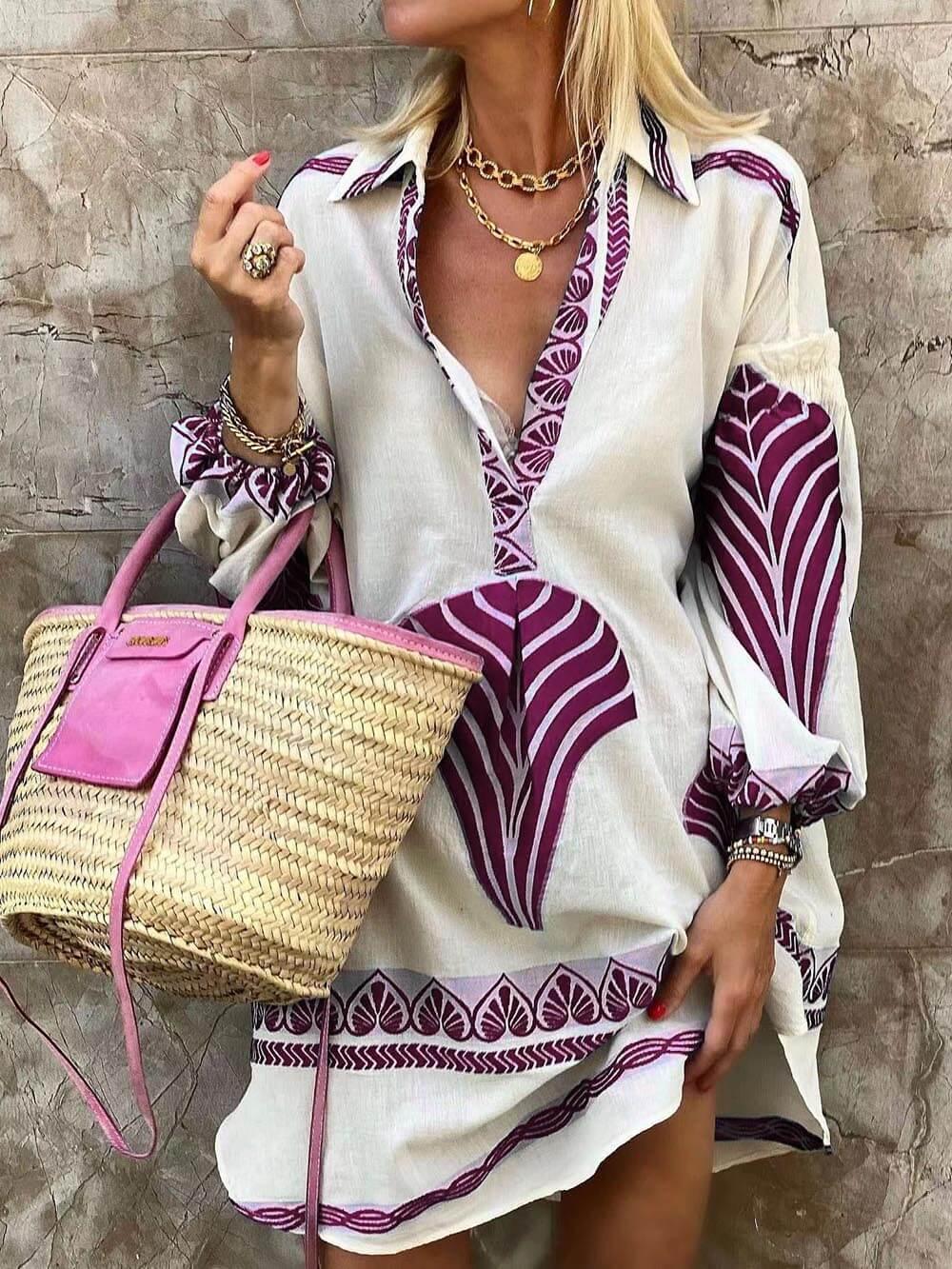 Flore | Tropische Look Eenvoudige Unieke Print Vakantie Mini Jurk