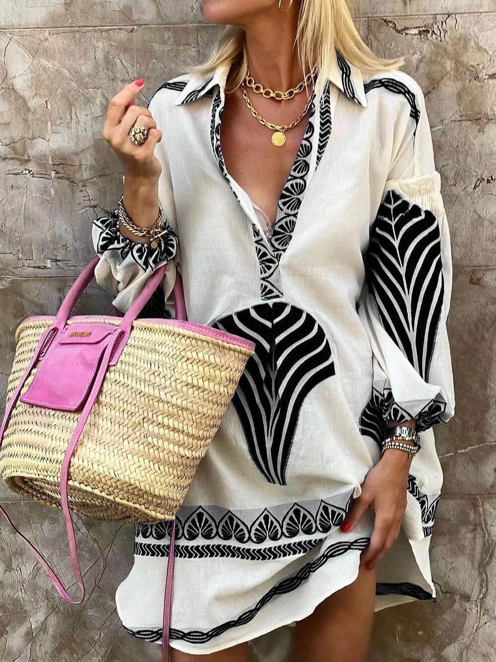 Flore | Tropische Look Eenvoudige Unieke Print Vakantie Mini Jurk