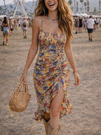 Aura™ | Boho Bloemen Rimpel Midi Jurk