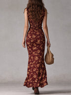 Saar | Boho Retro Ruffled Mouwen Hoge Split Maxi Jurk