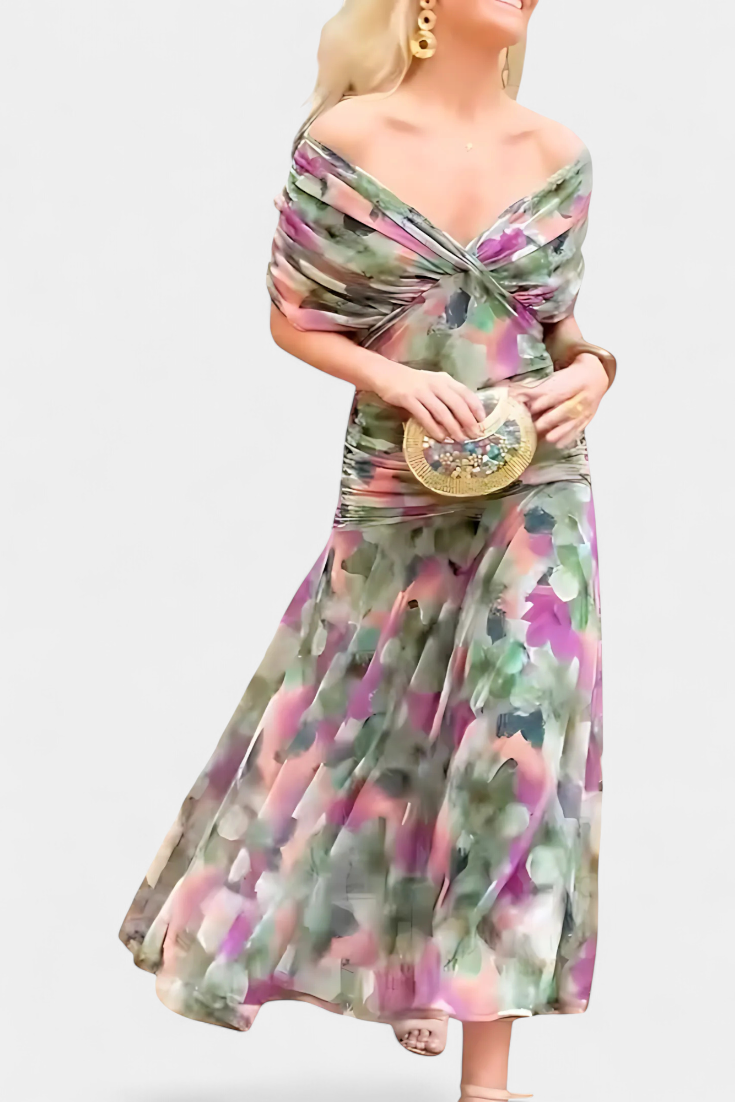 Florendra | Lange Bloemen V-Hals Jurk