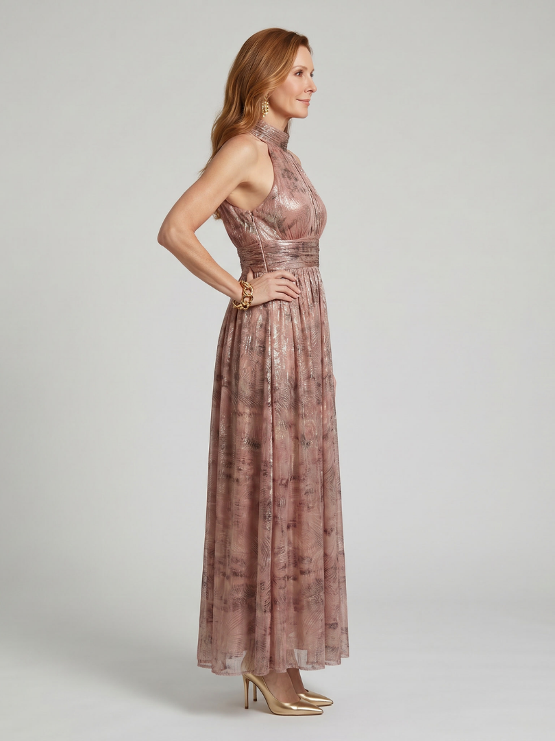 Imogen | Textured Finish Mouwloze Midi Jurk