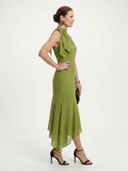 Winifred | Drapé Halter Sleutelgat Midi Jurk