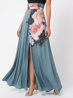 Olympas | Halter Taille Bloemige Rok Maxi Jurk