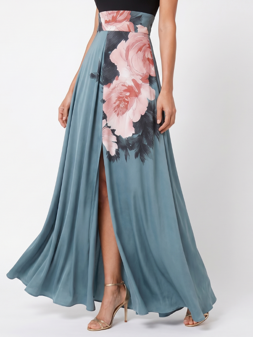 Olympas | Halter Taille Bloemige Rok Maxi Jurk