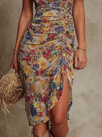 Aura™ | Boho Bloemen Rimpel Midi Jurk