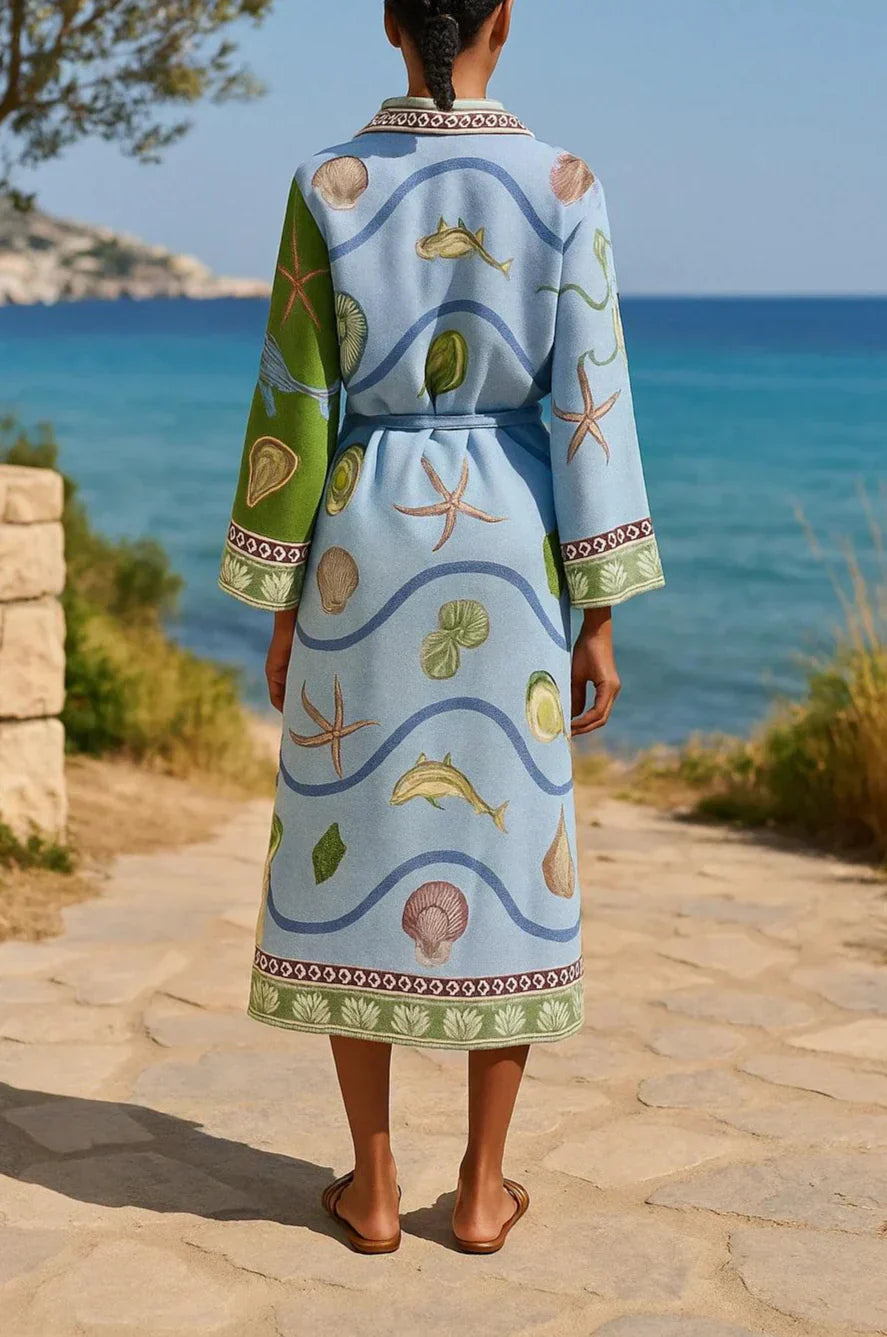 Sandra | Gekleed Gedrukt Twill Midi Overhemd Jurk