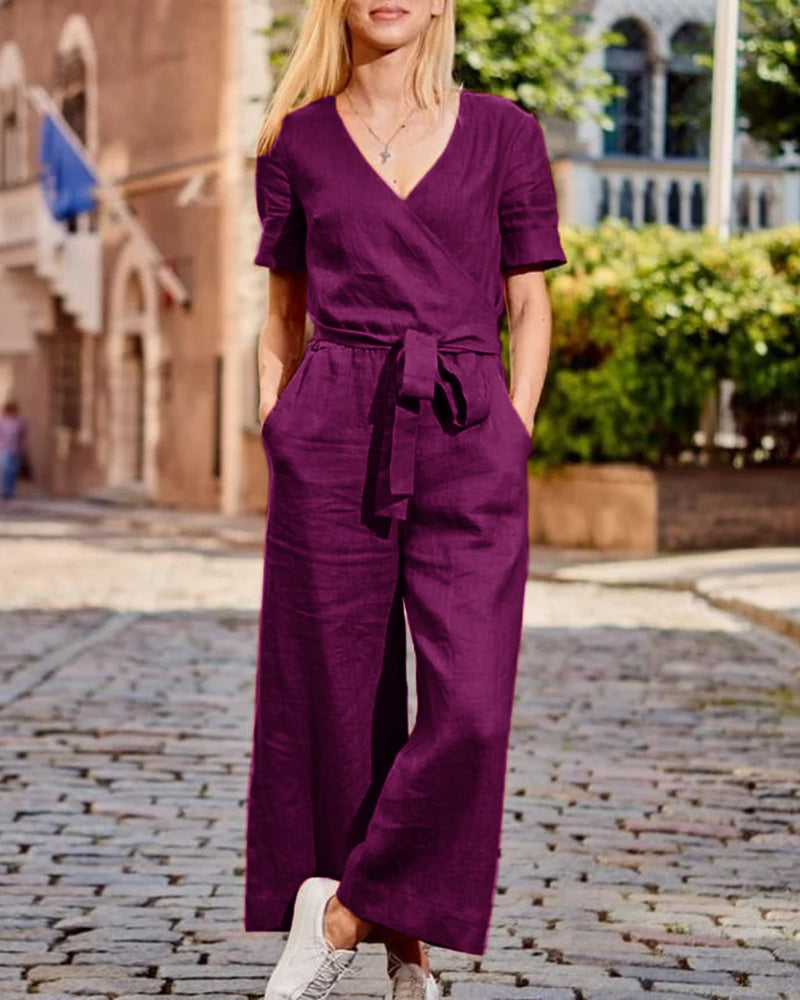 Linn - Jumpsuit Met Riem En Korte Mouwen Voor Een Casual Look