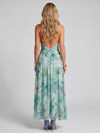 Portia | Geplooide Halter Midi-jurk met Zachte Bloemenprint