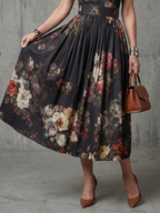 Greta | Hoge Hals Sleutelgat Bloemen Geplooide Midi Jurk