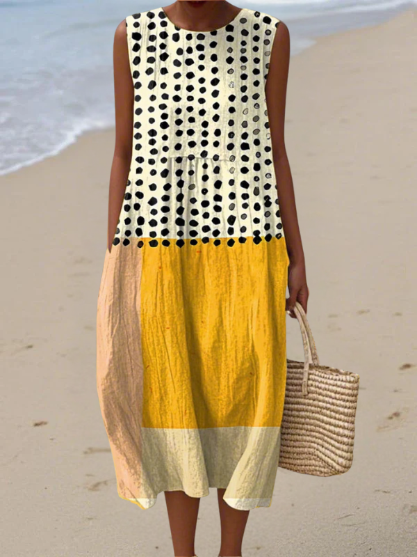 Juniper™ | Polka Kleurblok Midi Jurk