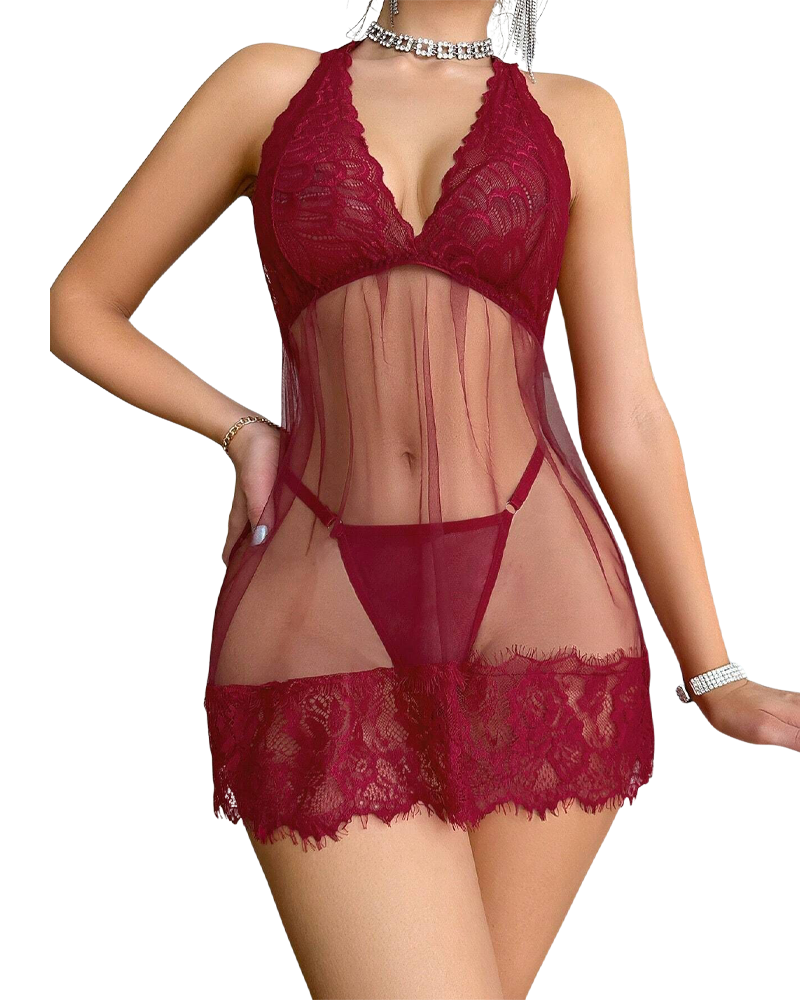 Isola™ | Verleidelijke Nachtjurk met Kanten Halter & String