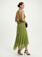Winifred | Drapé Halter Sleutelgat Midi Jurk