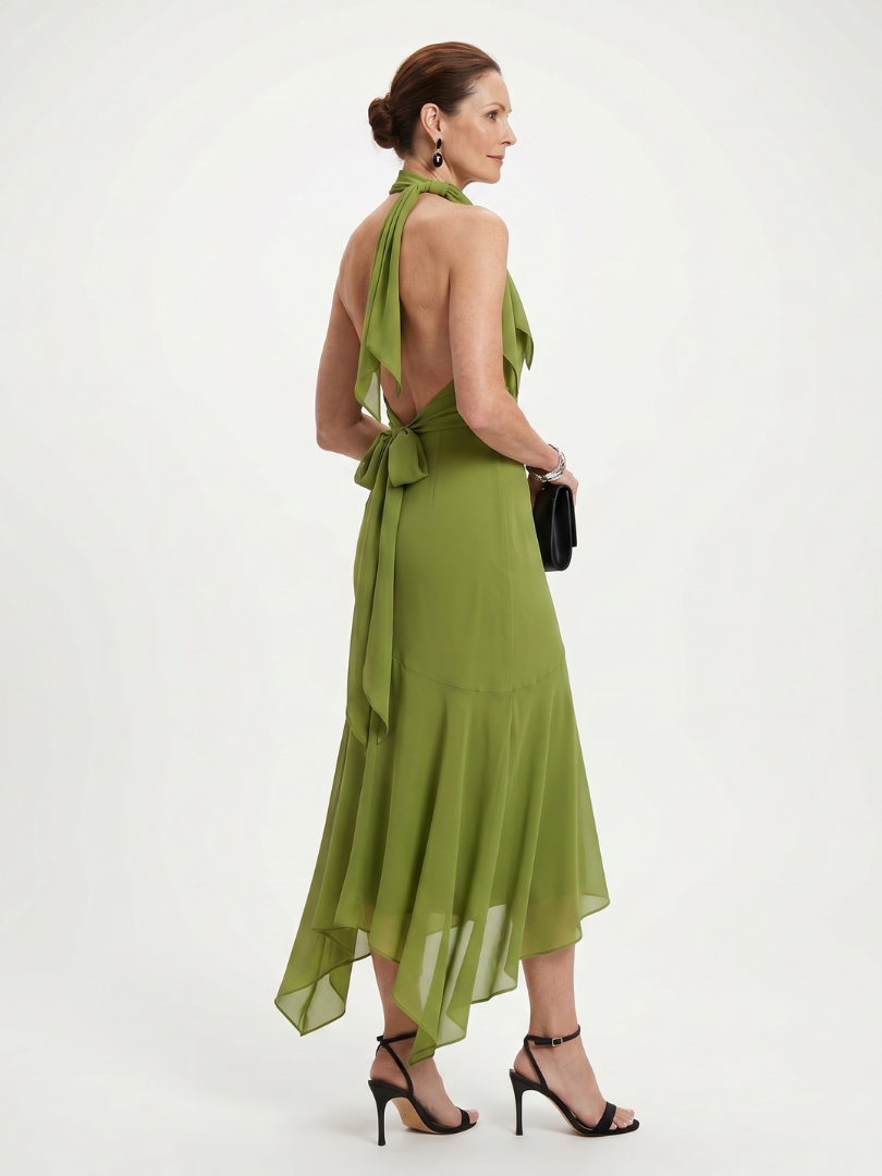Winifred | Drapé Halter Sleutelgat Midi Jurk