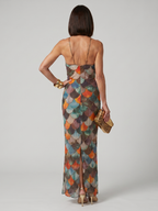 Larkin | Aansluitend Maxi-jurk met Multicolor Schaalpatroon