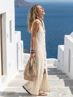 Marune | Mouwloze Maxi-jurk met Knopen en Capuchon
