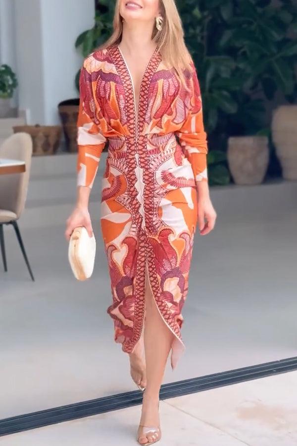 Eva | Sun Escape Unieke Print Dolman Midi Jurk