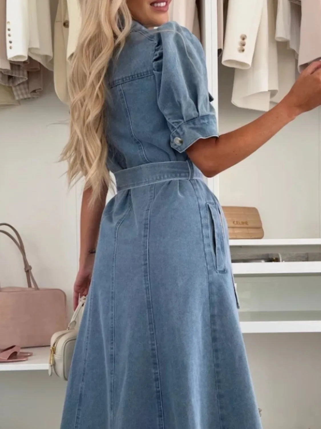 Anna | Maxi Denim Jurk met mouwen