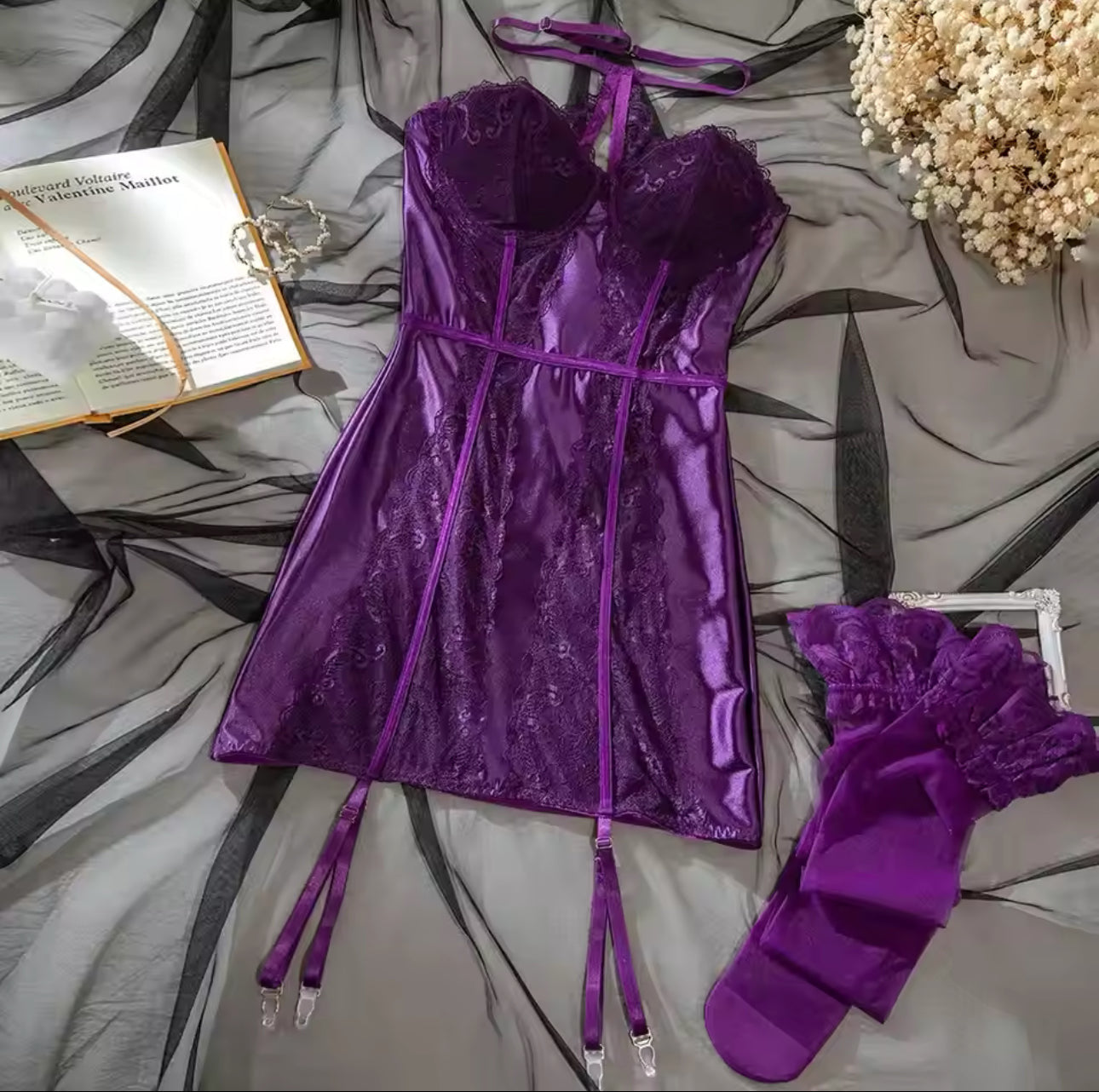 Megan™ | Satijnen Babydoll Lingerie met Kant