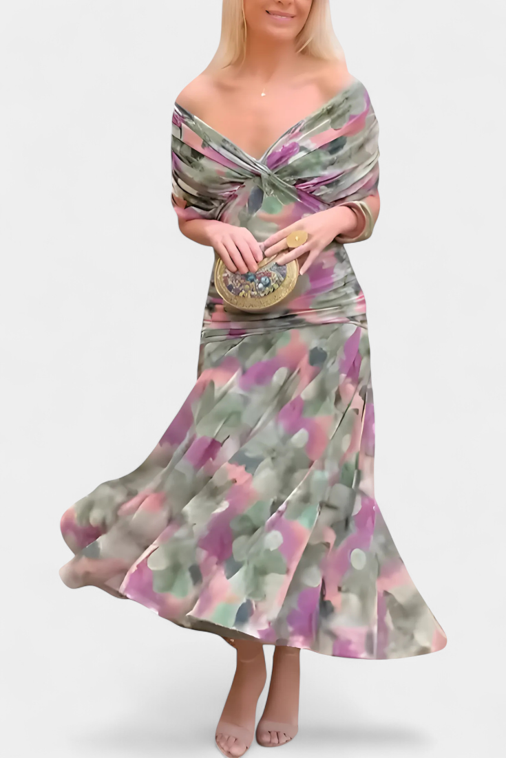 Florendra | Lange Bloemen V-Hals Jurk