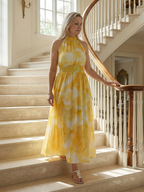 Sylin | Geplooide Halter Midi Jurk