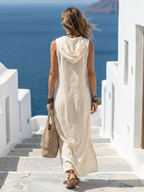 Marune | Mouwloze Maxi-jurk met Knopen en Capuchon