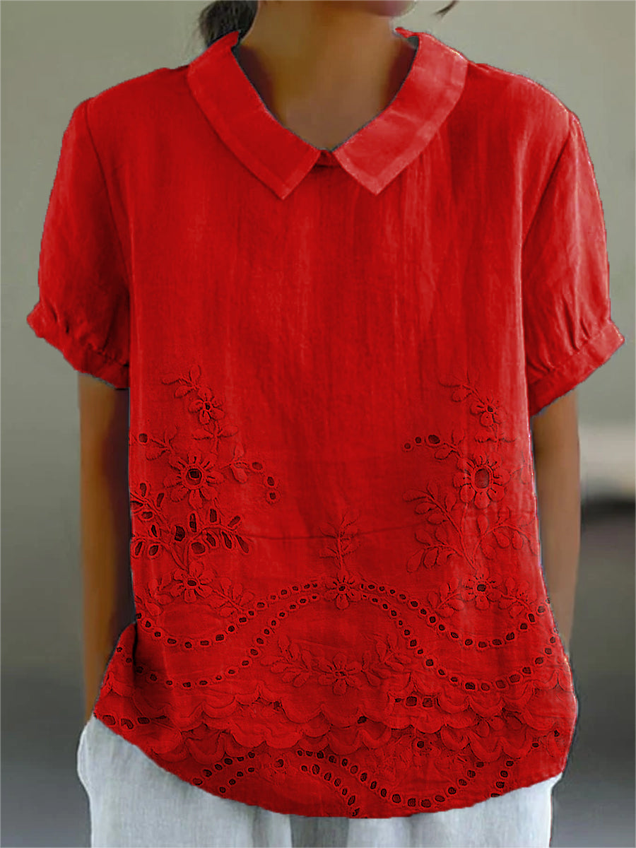 Lily | Bloemige Geborduurde Shirt