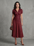 Theodora | Plissé Taille Stripe Midi Jurk
