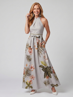 Weide | Gedrapeerde Halter Botanische Paneel Maxi Jurk