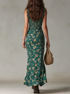 Saar | Boho Retro Ruffled Mouwen Hoge Split Maxi Jurk