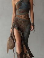 Indie™ | Etnische Print One-Shoulder Maxi Jurk