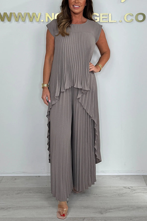 Sherry™ Geplooide Midi Top & Brede Pantalon Set