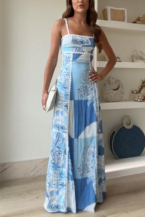 Eleonore | Ric Rac Strap Bow Back Gedrukt Maxi Jurk