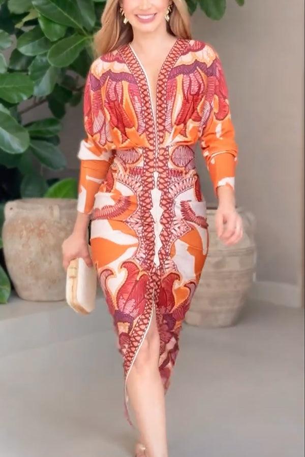 Eva | Sun Escape Unieke Print Dolman Midi Jurk