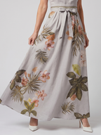 Weide | Gedrapeerde Halter Botanische Paneel Maxi Jurk