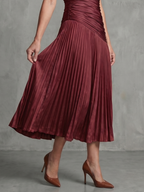 Theodora | Plissé Taille Stripe Midi Jurk