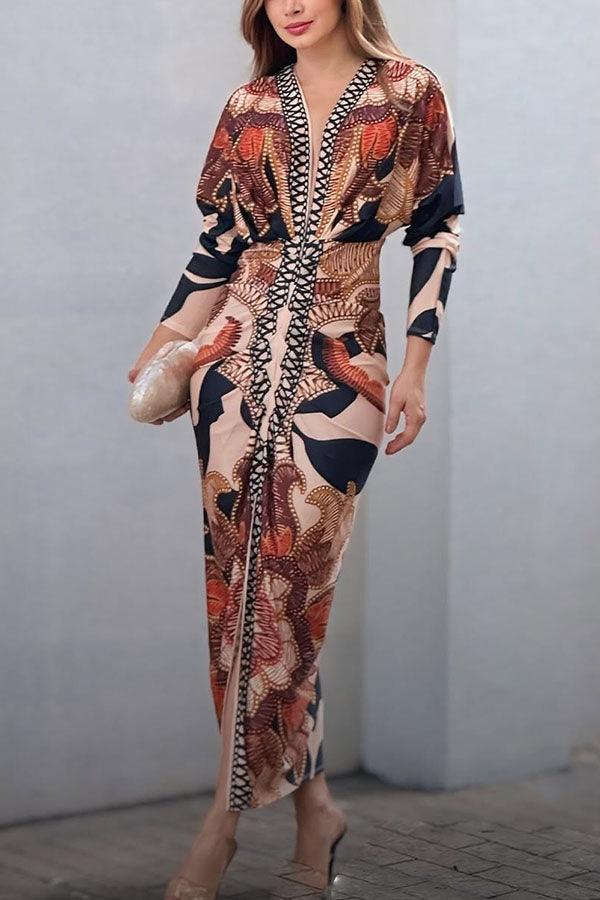Eva | Sun Escape Unieke Print Dolman Midi Jurk