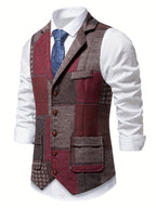 Leo | Tweed Gilet met Patchwork Design & Visgraatpatroon
