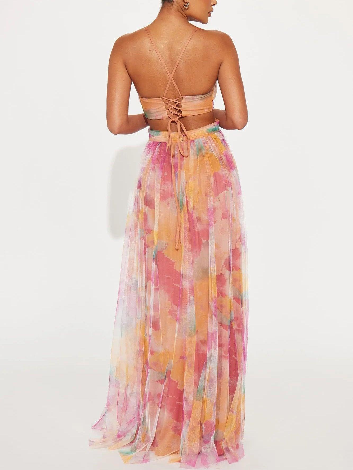 Karen | Geschilderde Bloemenprint V-Hals Maxi Jurk