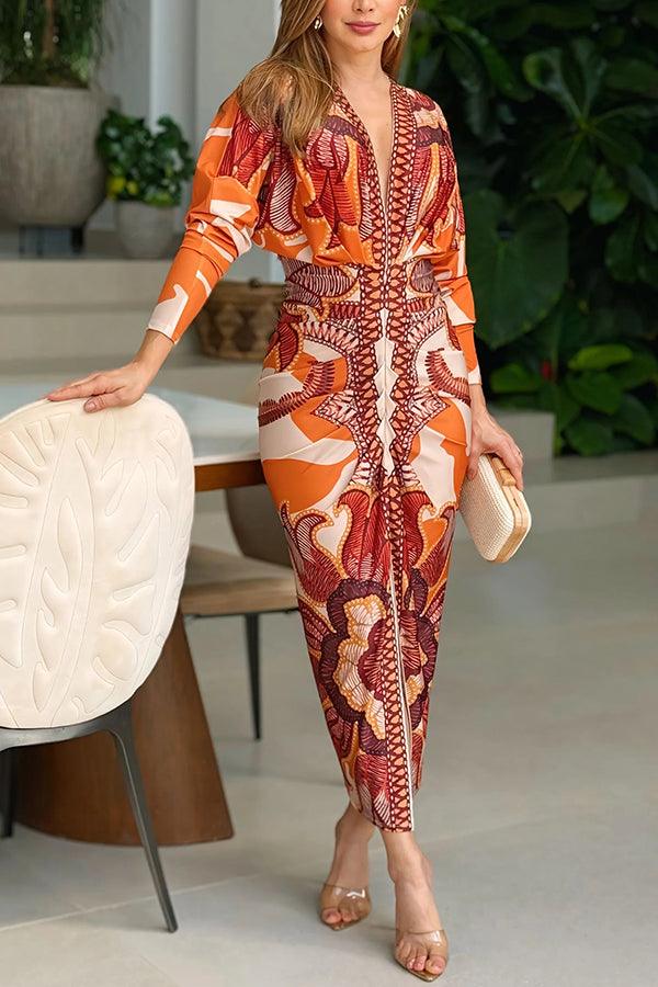 Eva | Sun Escape Unieke Print Dolman Midi Jurk