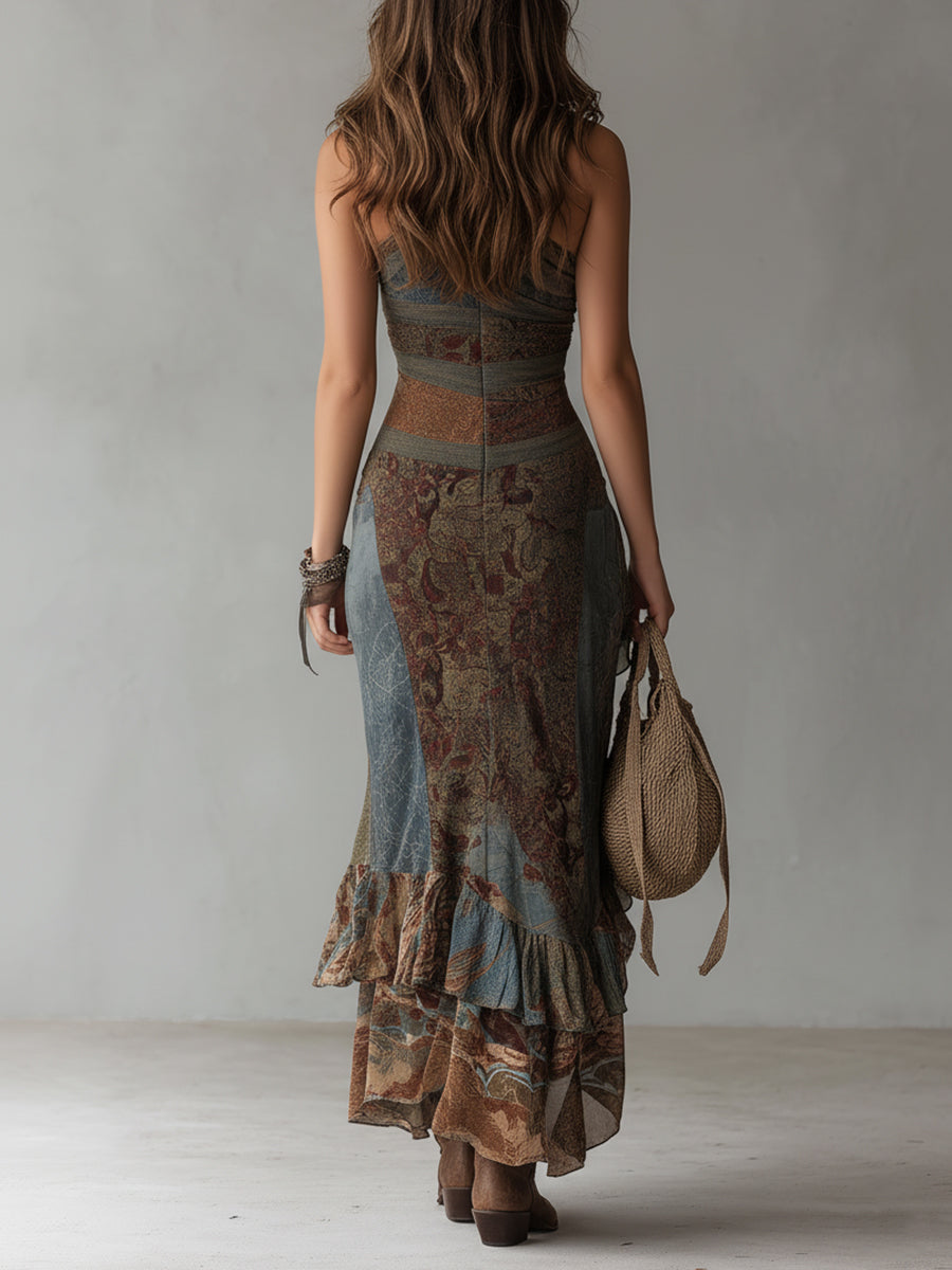 Indie™ | Etnische Print One-Shoulder Maxi Jurk